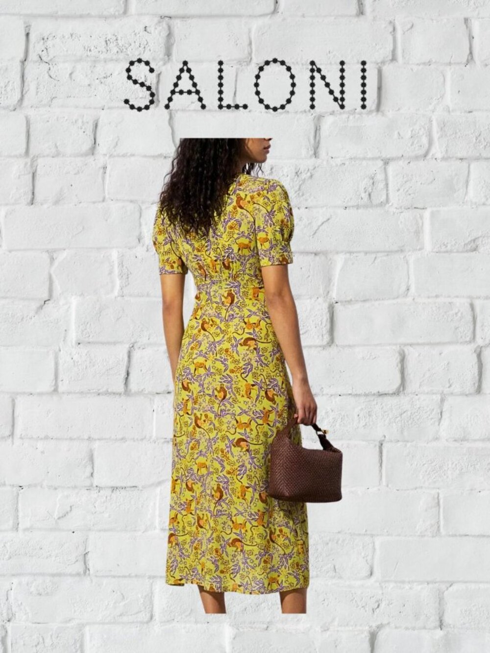 Saloni Bianca Yellow Boho Floral Monkey Printed 100% Silk Dress - Size 12
